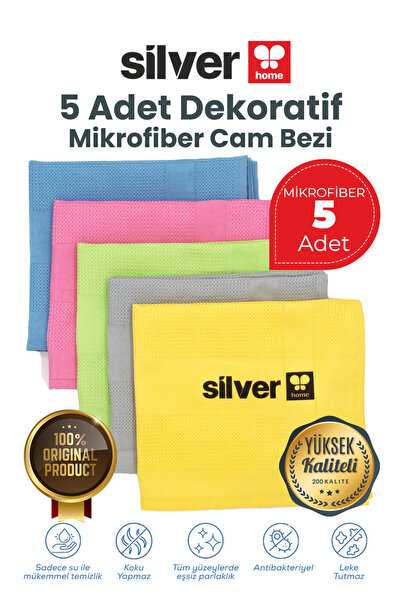 oneisall Silver Home Mikrofiber Dekoratif Cam Bezi 5 Adet – İz Bırakmaz, Cam ...