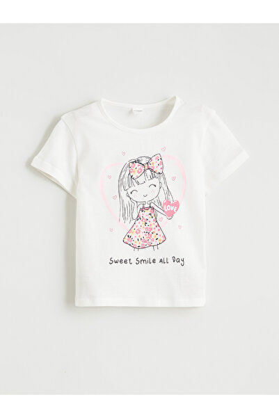 LC Waikiki تيشيرت بناتي مطبوع برقبة دائرية