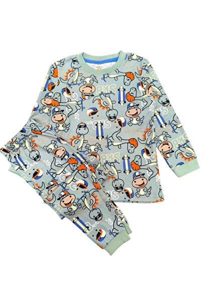 elmas kids Σετ πιτζάμες για αγόρια, 100% βαμβακερό, χακί χρώμα, με λαιμόκοψη ...