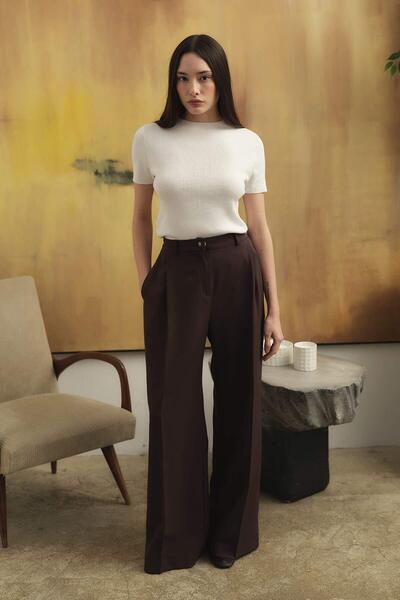 Hooopstore Single Pleated Palazzo Brown Trousers