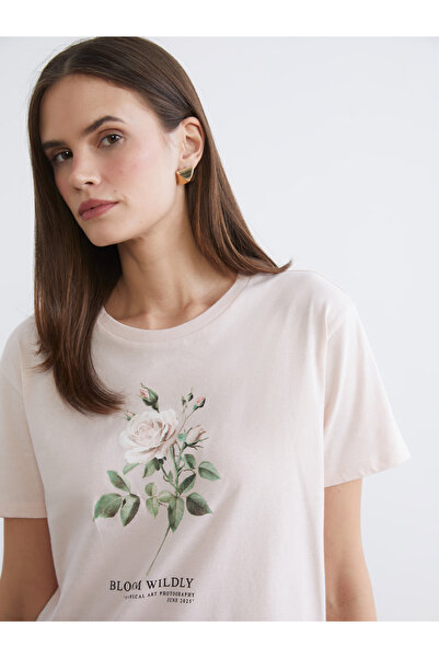 LC Waikiki طاقم الرقبة المطبوعة تي شيرت المرأة