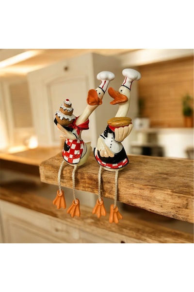 NurMood Art Decoration Ayakları Sallanan Aşçı Ördek Dekor Seti – 2’li