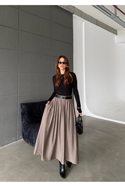 R-Style Woven, Pocketed Belted Skirt