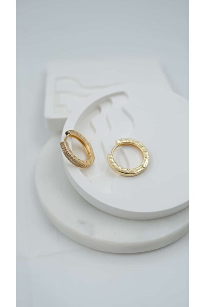 Jerie Gold Bv Model Zircon Stone Hoop Earrings