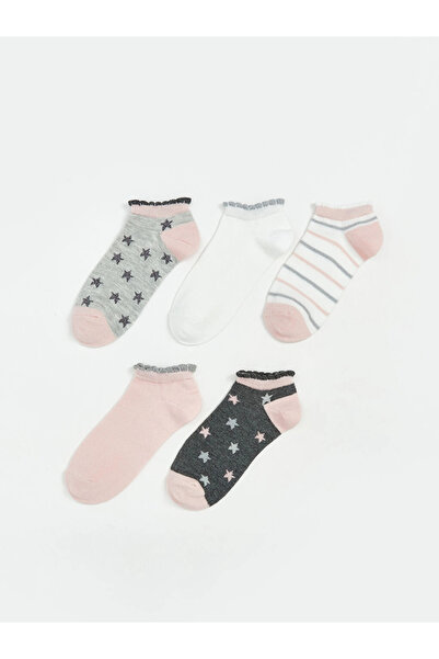 LC Waikiki Κάλτσες για κορίτσια με γκρι σχέδιο LCW Kids, πακέτο 5 τεμαχίων