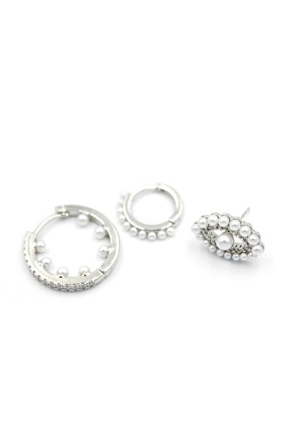 New Obsessions أقراط نسائية من الفولاذ بتفاصيل من اللؤلؤ مكونة من 3 قطع