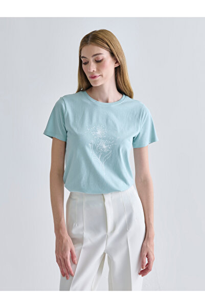 LC Waikiki طاقم الرقبة المطبوعة تي شيرت المرأة