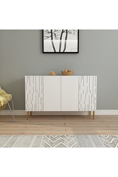 morepp Alben 120 cm konsol, tv ünitesi, çok amaçlı dolap | Beyaz-Altın