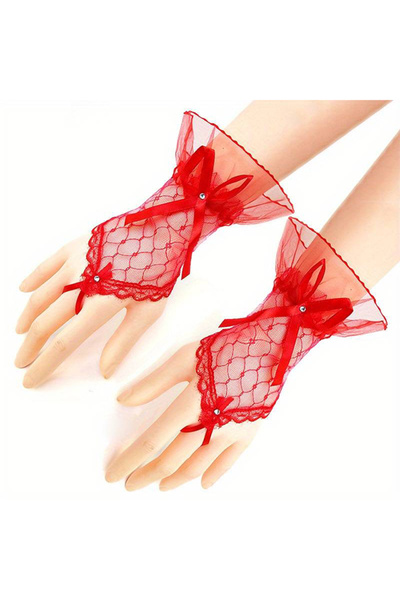 EFAYN.RO Women's gloves, short, one-finger fastening, accessorized with delic...