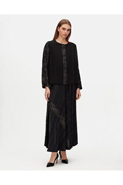 MISS DALIDA T25Y-8052 Dantel Detaylı Kısa Cupro Ceket BLACK