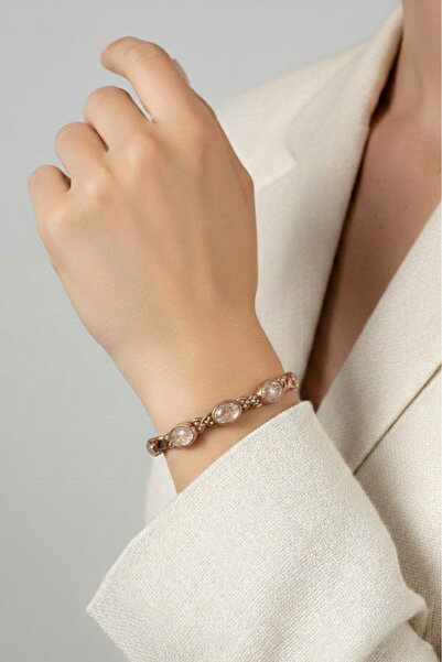 Süspüs Accessories Two-Color Twisted Copper Bracelet with 3 Rutil Quartz Stones