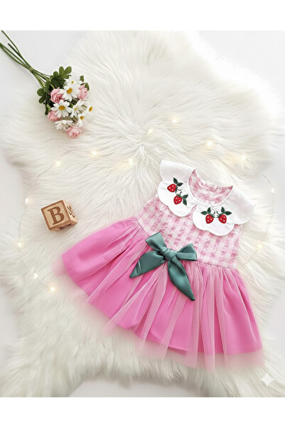 kokosh _ kidss burcu sapmaz Kız bebek çilek yakalı fıyonklu elbise