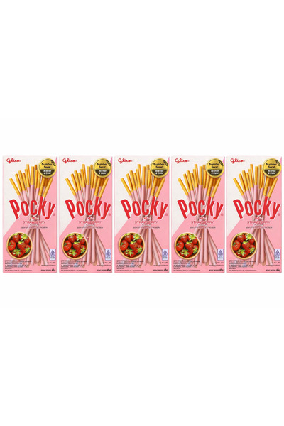 Glico Set of 5 Pocky Strawberry Glico Packets, Japanese Snack, Biscuits with ...