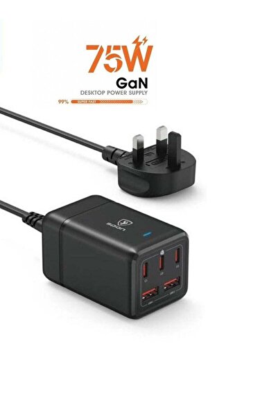 Spon 75W PD Super Fast Wall Charger with 5 Ports and 1.5m Cable in Black