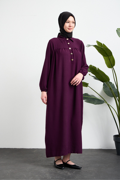 OKTAYUSTA COLLECTİON Mevlana Dress with Half Buttoned Front, Shirt Collar and...