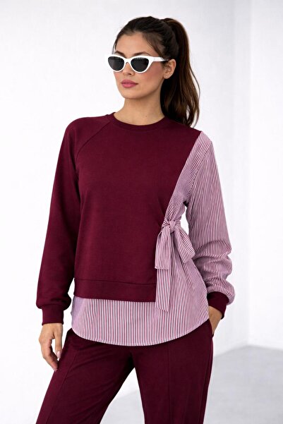 Ded COLLECTION Women's Round Neck Side Tie Shirt Detailed Modal Set