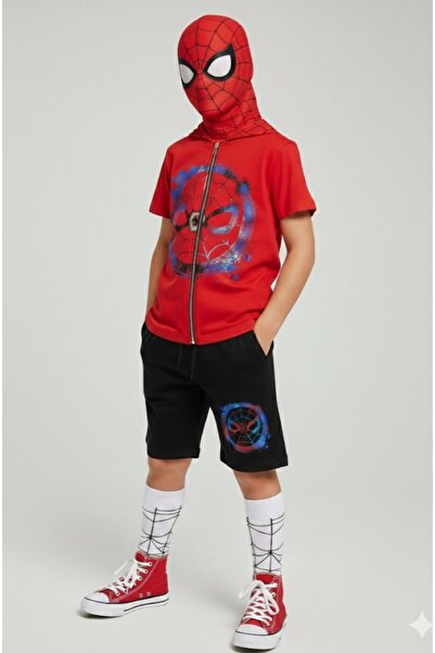 Gigas Erkek Çocuk Fermuar Kapama Maskeli Kapüşon Lastikli Bel Şort Işıklı Örü...