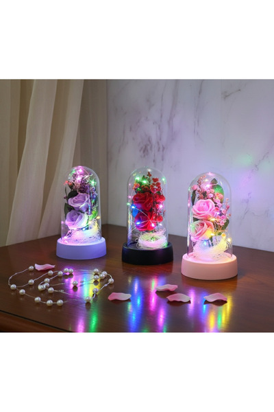 İN3DEX LED Işıklı Müzik Özellikli Tekli Gül Fanusu