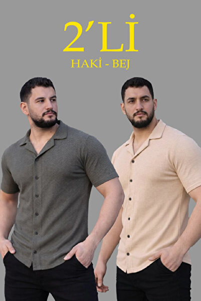 LUMİART Men's Waffle Woven Open Collar Buttoned Regular Fit 2-Piece Shirt Set...