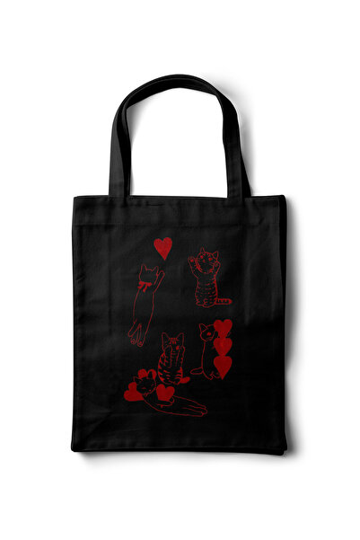 INKD Artistic Gabardine Cloth Bag – Cats with Hearts Printed Design - 35X40