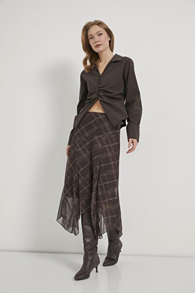 Arma Life ARMALIFE 10560 СПІДНИЦЯ З РОЗКРОЄНИМ КЛІТКОЮ ТЮЛЬ МІДІ ЖІНОЧА СПІДНИЦЯ