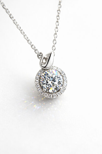 Ricco Jewellery 14Ayar Beyaz Altın Kaplama 925 Ayar Gümüş 1 Karat Mozanit Tek...