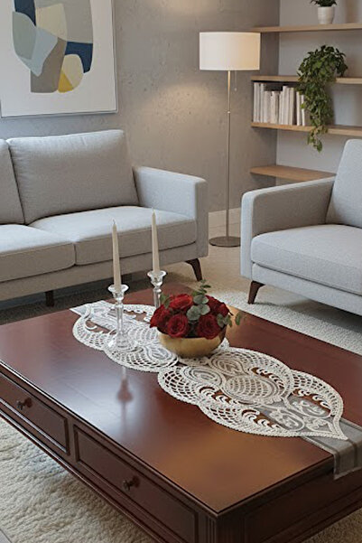 Çt Çeyizci Tekstil French Lace Detailed Single Runner, Table Top Runner, Tabl...