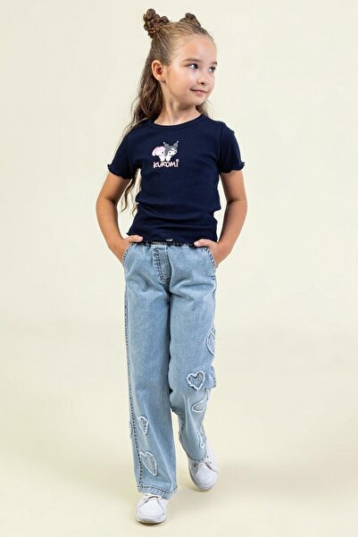 Dmb بنطلون جينز باليزو مطرز على شكل قلب للأطفال من موجو، مناسب للفتيات من عمر...