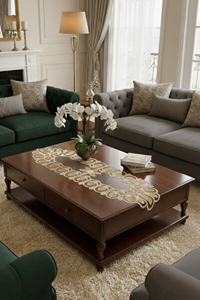 Çt Çeyizci Tekstil French Lace Detailed Single Runner, Table Top Runner, Tabl...