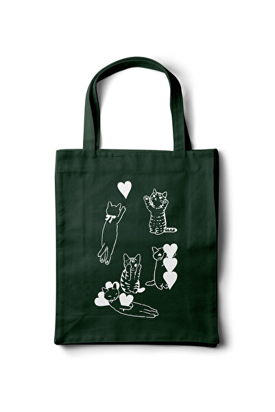 INKD Artistic Gabardine Cloth Bag – Cats with Hearts Printed Design - 35X40