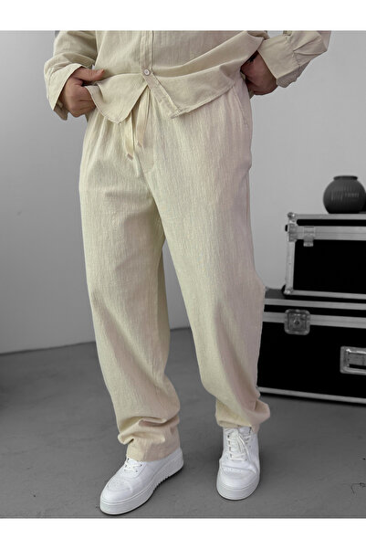 BYBASICMAN Beige Baggy Cotton Linen Trousers G-5790