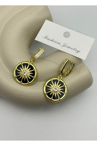 BİJU YILMAZ Vip gold stone dangle round earrings - 26vipkp40