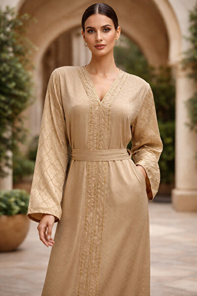 Meryl Elegant women's jalabiya with gold embroidery and a straight cut