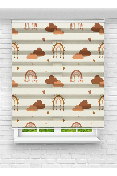 Enzo Home Zebra Stor Perde Gökkuşağı Bulut Desenli