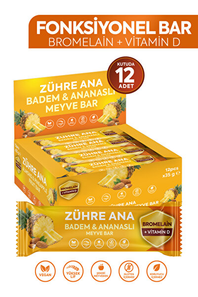 Zühre Ana Bromelain ve Vitamin D İçeren Meyve Bar, Şeker İlavesiz Badem ve An...
