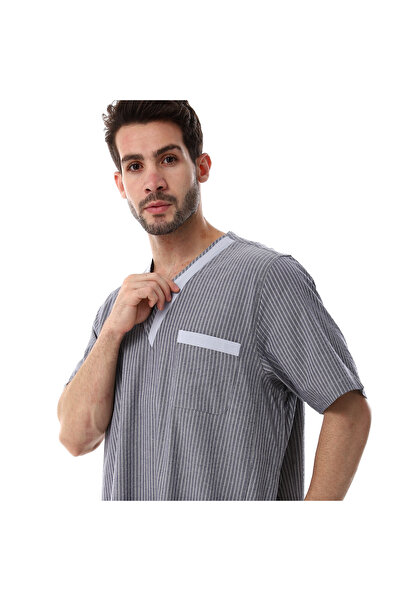 Generic Men's jalabiya, 100% cotton, gray striped color
