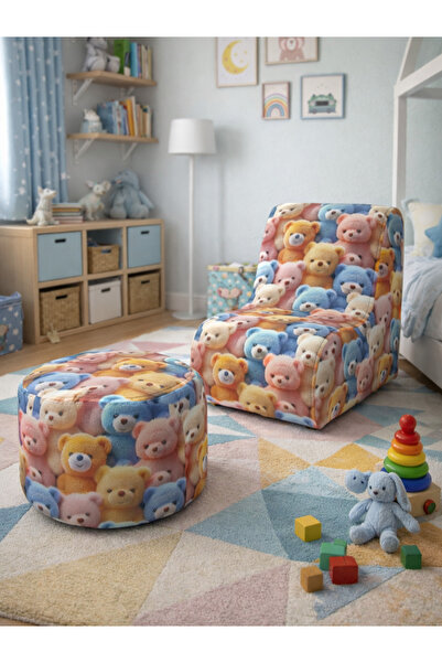 İMZA CRAFT 3D Baskı Desenli Yumuşak Dokulu Çocuk Puf İkili Takım