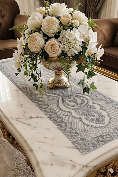Çt Çeyizci Tekstil French Lace Detailed Single Runner, Table Top Runner, Tabl...