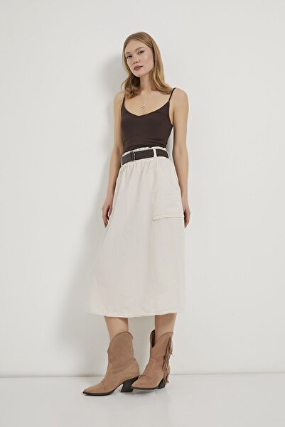 Arma Life Armalife 4450 Palaska Belted Gabardine Midi Women's Skirt with Pock...