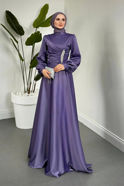 Tesettür Diyarı Λούσια Ταστιλιάνικο Σατέν Τεσεττούρ Βραδινό Φόρεμα με Πέτρες ...