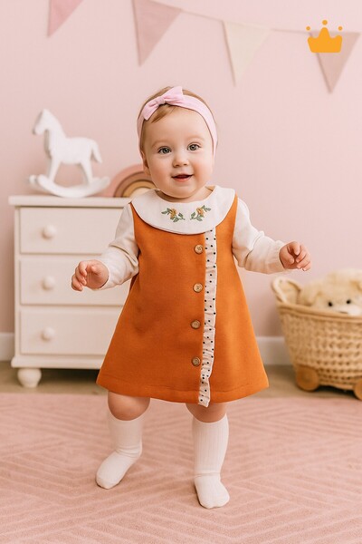 Babyhola Stylish Flower Embroidered Collar Baby Girl Children's Holiday Dress...