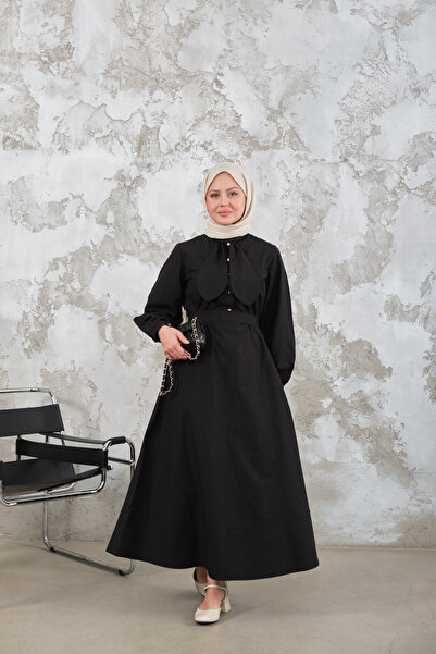 LOCCO Women's Waist Tie Dress Black