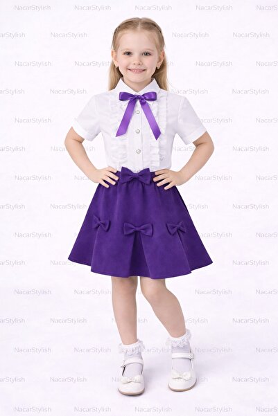 Nacar Kız Çocuk 23 Nisan 29 Ekim Fırfır Detaylı Gömlek&Fiyonklu Double Etek -...