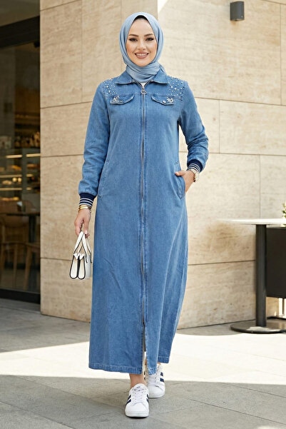 Hb Harma Time Butik Women's Stone Embroidered Zippered Ribbed Light Blue Cap