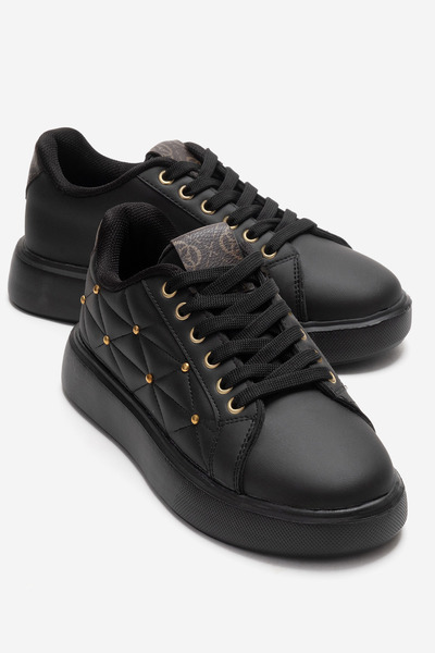 CCWAY AYAKKABI Lace-Up Troc Stitched Leather Women's Sports Shoes Black Black
