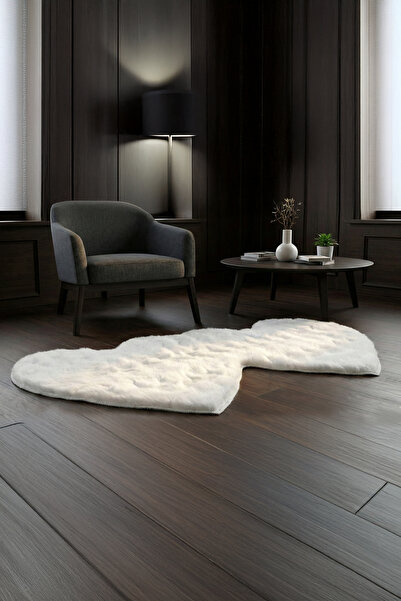 Aden Maya Tavşan Tüyü Peluş Bubble Halı | Çift Kalpli Yumuşak Bordo Kaymaz Ta...