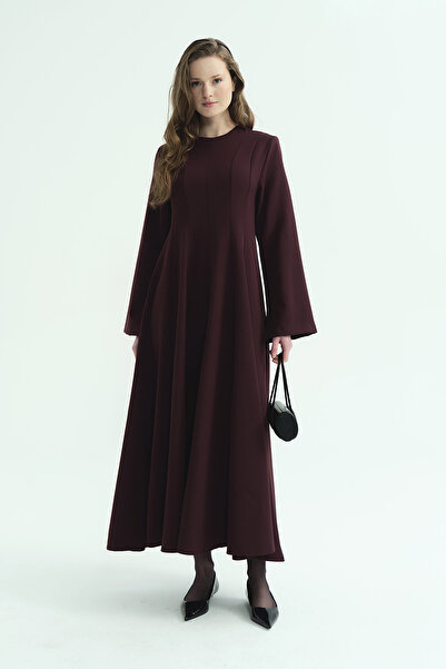 Hooopstore Eva Cut Waist Detailed Burgundy Dress