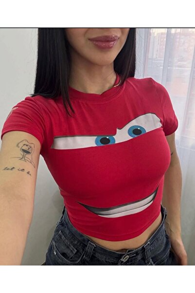 1blood Red Cars Mcqueen Model Printed Crop Body