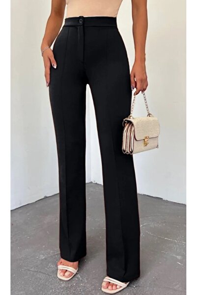 Blax Γυναικείο παντελόνι Palazzo Classic με ψηλόμεσο σχέδιο - μαύρο 5XL