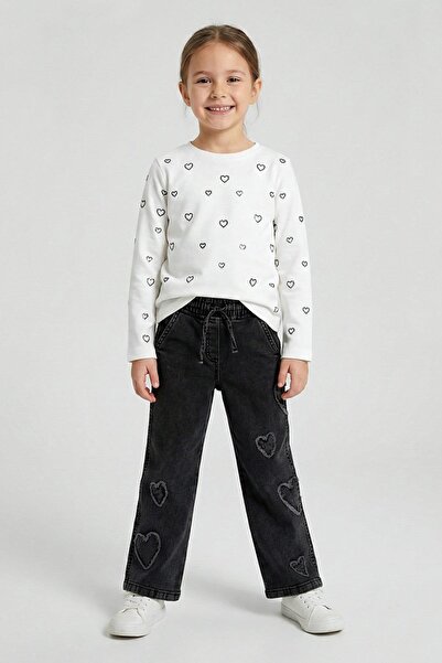 Dmb Girl Child 4-9 Years Old Heart Stone Thin Long Sleeve Body Suit Ecru